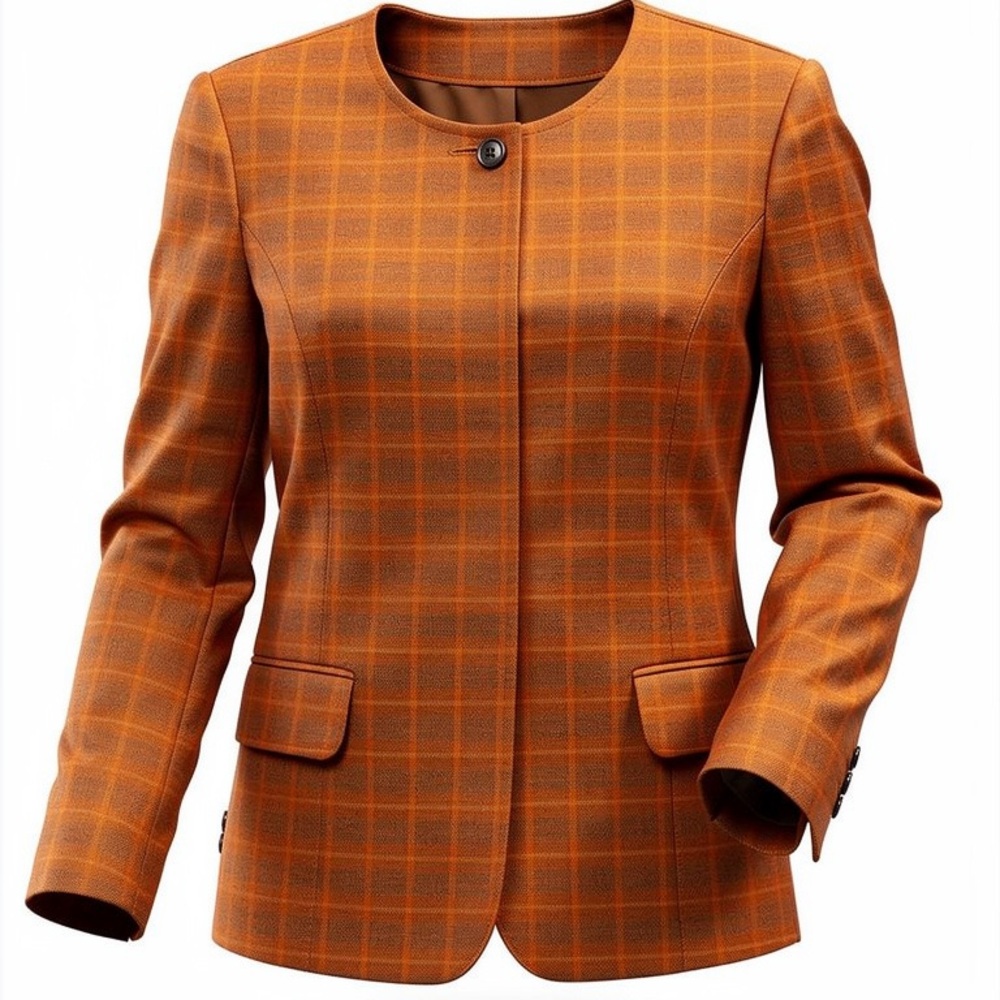 Custom Vintage Dara Lamb Medium Tan Orange Plaid Blazer one button